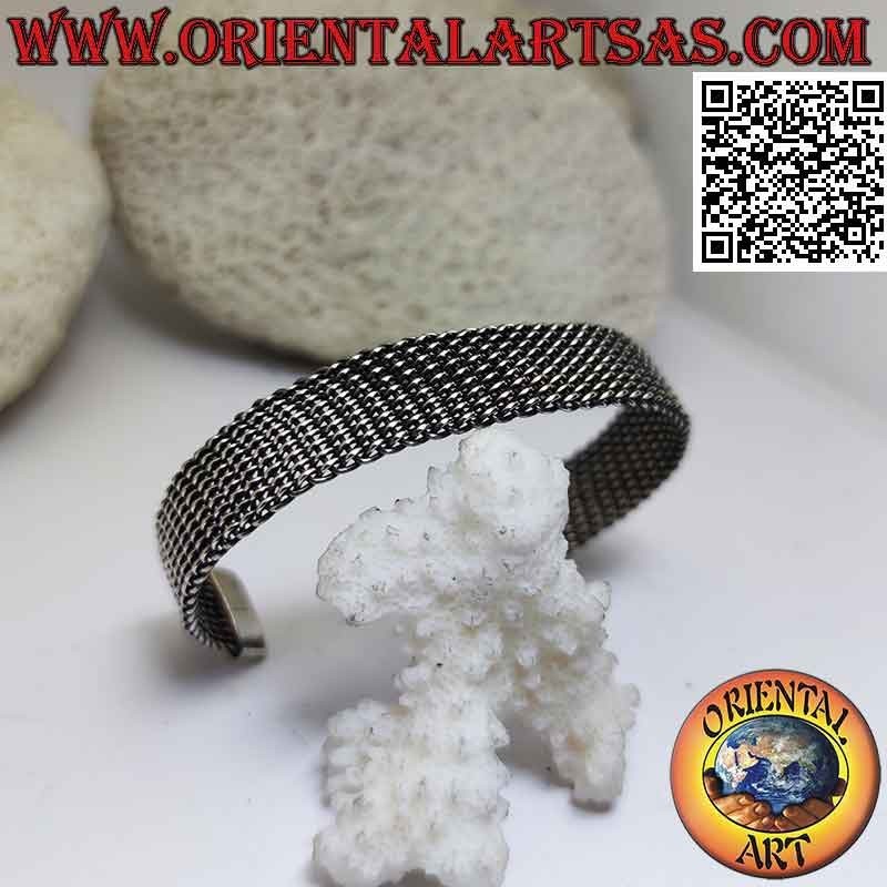 Rigid bracelet in 925 ‰ silver dense weave with flat flexible mesh