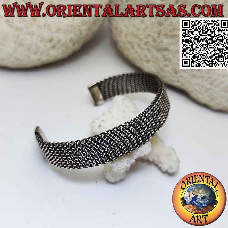 Rigid bracelet in 925 ‰ silver dense weave with flat flexible mesh