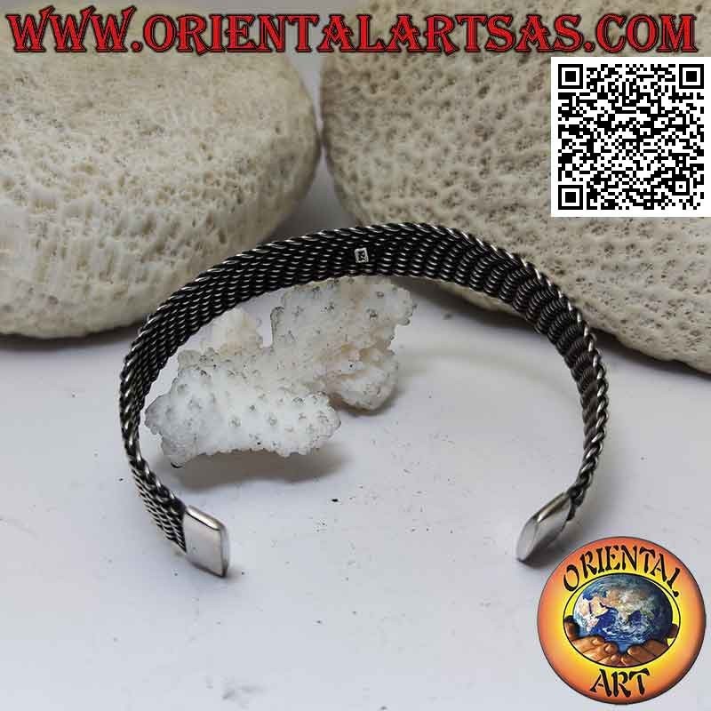 Rigid bracelet in 925 ‰ silver dense weave with flat flexible mesh