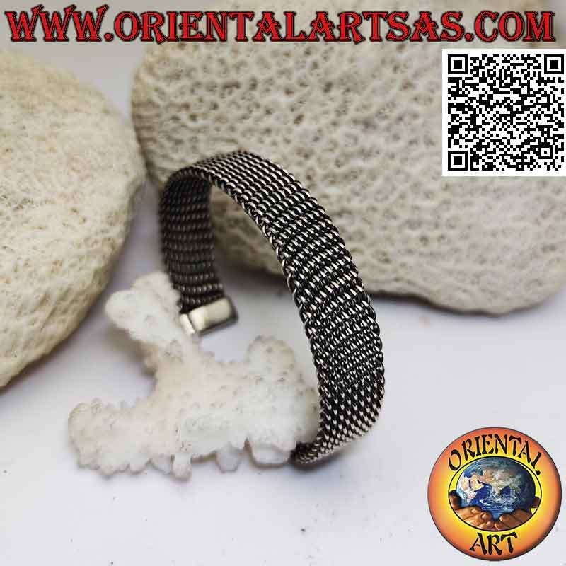 Pulsera rígida en plata 925 ‰ de tejido denso con malla plana flexible