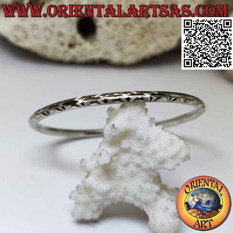 Bracelet rigide en argent 925 ‰ avec bague diamant avec gravures X