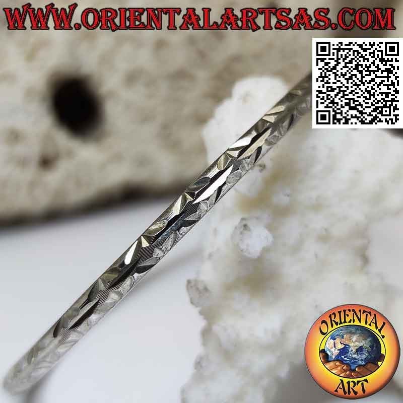 Bracciale rigido in argento 925‰ ad anello diamantato con incisioni a X