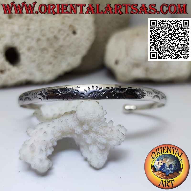 Starres Armband in 925 ‰ Silber mit spiegelgravierter Tribal-Halbsonne