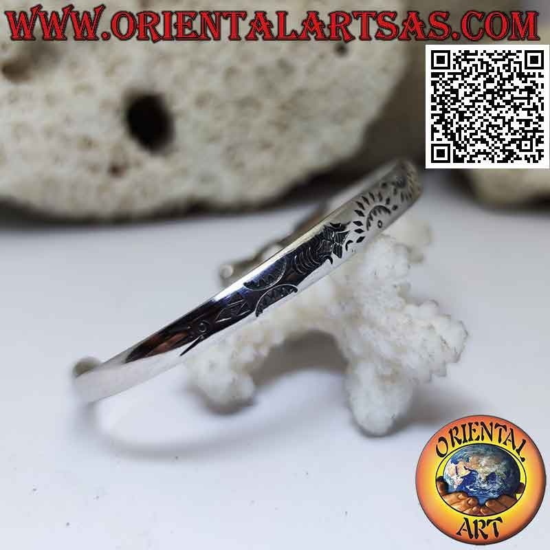 Starres Armband in 925 ‰ Silber mit spiegelgravierter Tribal-Halbsonne