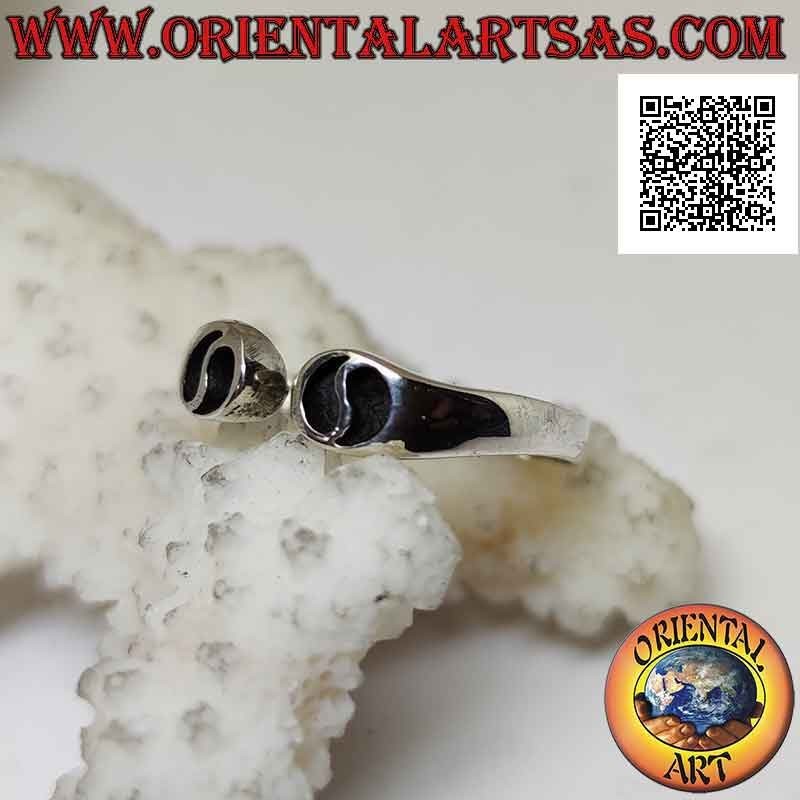 Silver ring open in front with hollowed out yin yang (free of evil and good), adjustable