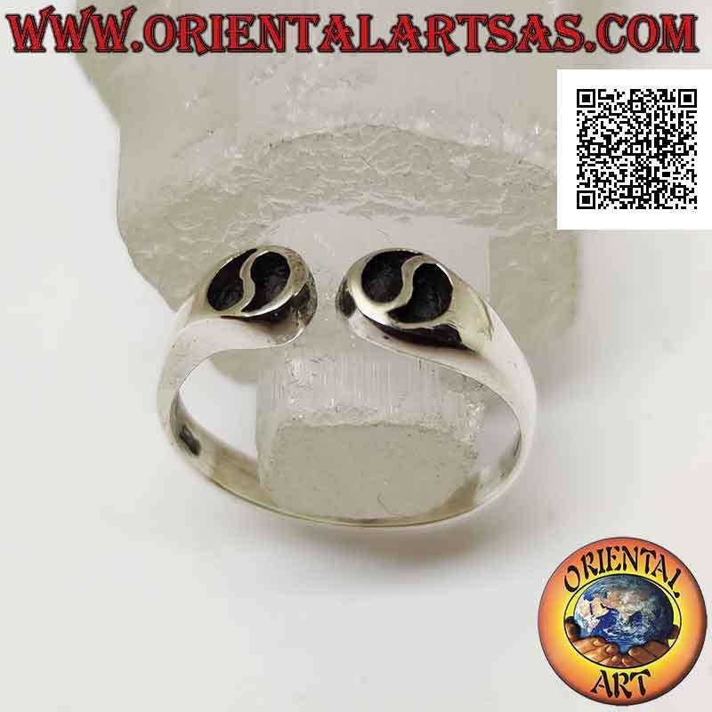Silver ring open in front with hollowed out yin yang (free of evil and good), adjustable
