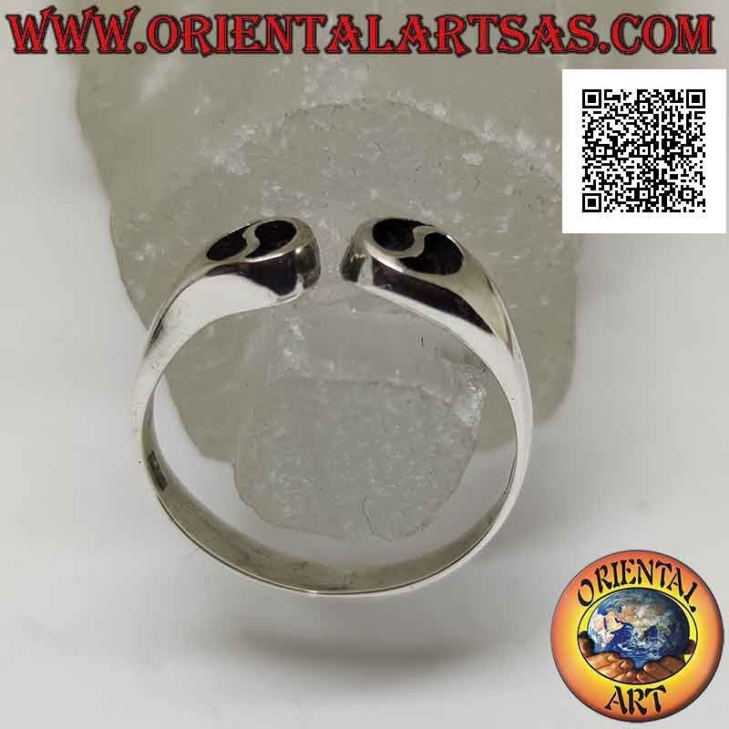 Anello in argento aperto davanti con yin yang svuotato (privo di male e bene), regolabile