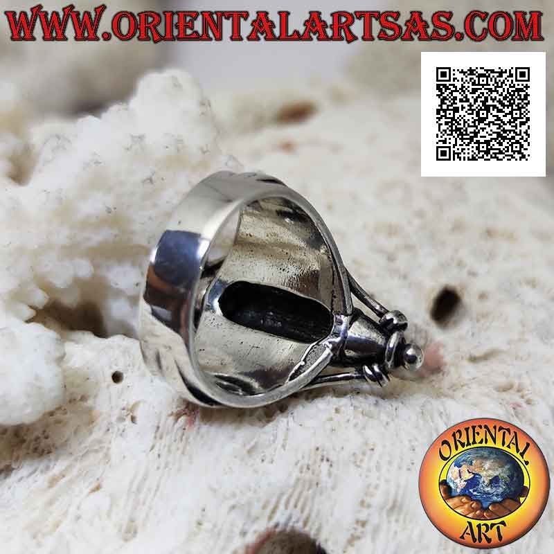 Anillo de plata de banda ancha lisa con cilindro unido por dos líneas en relieve