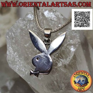 Colgante de plata en forma de conejito "playboy" plano con grabados profundos