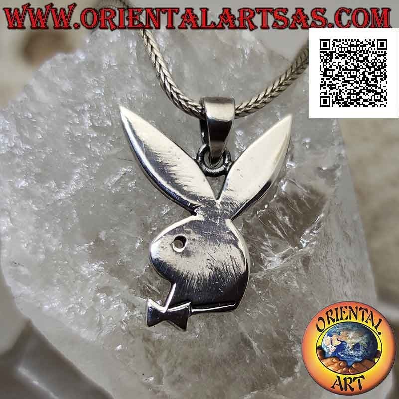Silver pendant in the shape of a flat "playboy" bunny with deep engravings