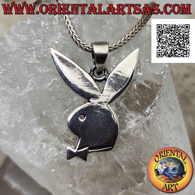 Pendentif en argent en forme de lapin "playboy" plat avec gravures profondes