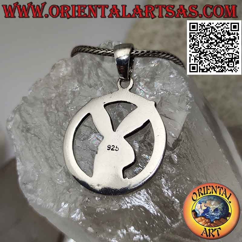 Pendentif en argent en forme de lapin "playboy" dans le cercle