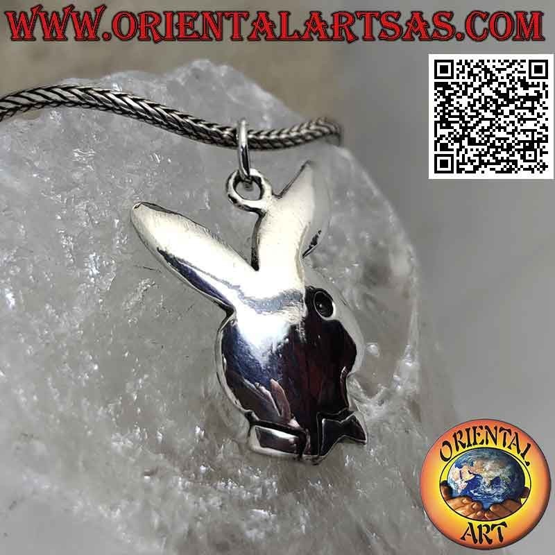 Pendentif en argent en forme de lapin "playboy" arrondi avec gravures