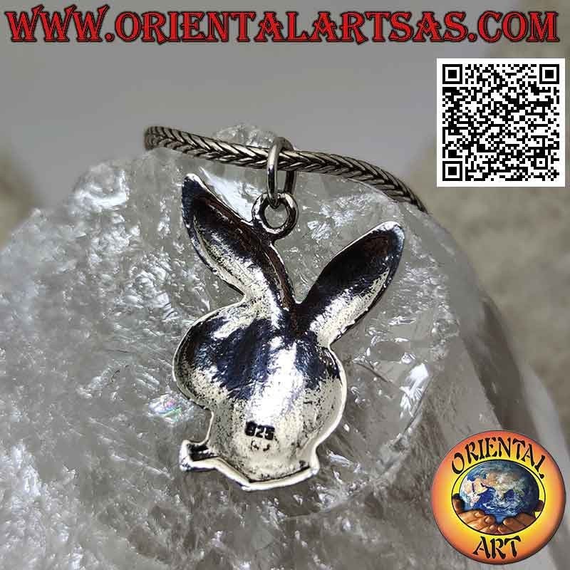 Pendentif en argent en forme de lapin "playboy" arrondi avec gravures