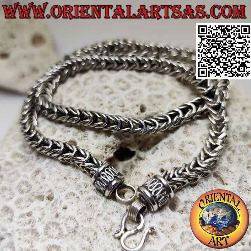 Collier en argent 925 ‰ avec entrelacement carré d'anneaux ronds de 50 cm x 6 mm x 6 mm