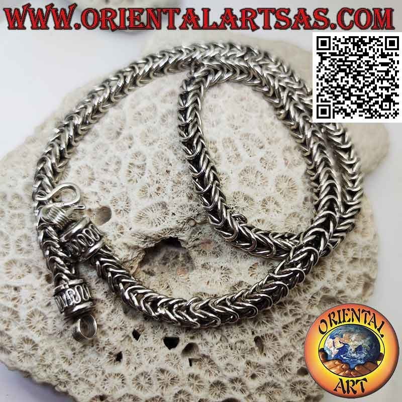 925 ‰ silver necklace with square interweaving of 50 cm x 6 mm x 6 mm round rings