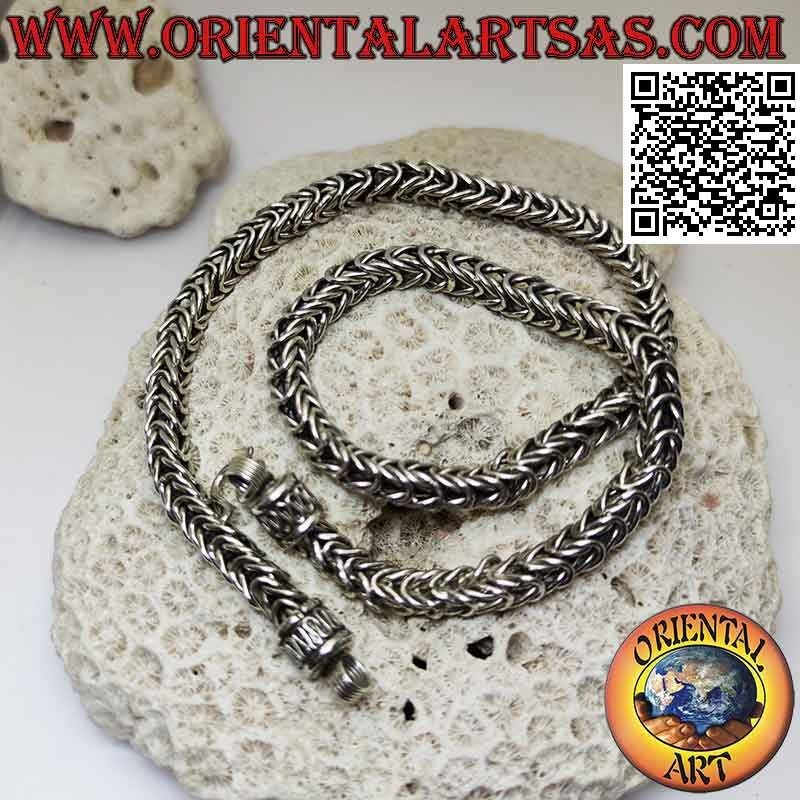 Collana in argento 925 ‰ ad intreccio squadrato di anelli tondi da 50 cm x 6 mm x 6 mm