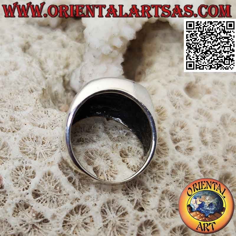 Smooth rectangular silver ring with crossed engravings