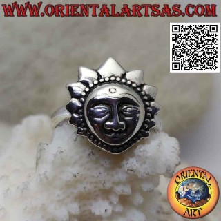 Bague en argent 3 mm avec soleil népalais en forme de crochet