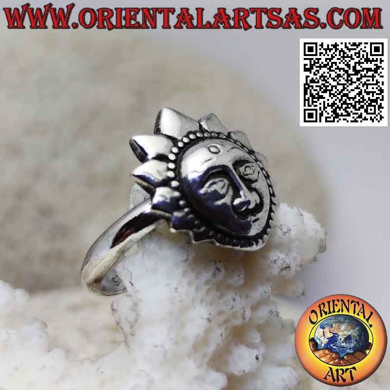 Bague en argent 3 mm avec soleil népalais en forme de crochet
