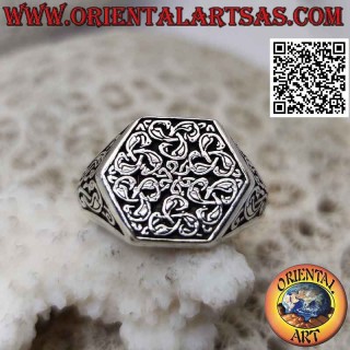 Swan triskell knots hexagonal silver signet ring