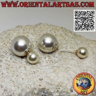 White double pearl lobe silver earrings (Dior style) (large)