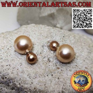 Boucles d'oreilles à double lobe en argent et or rose (style Dior)