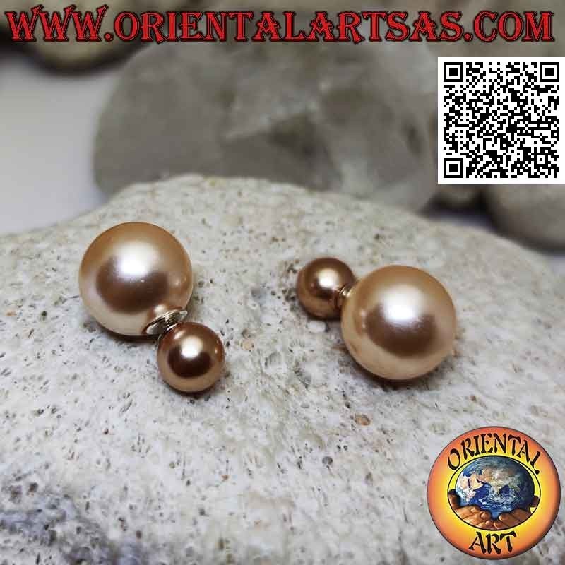Silver rose gold double pearl lobe earrings (Dior style)
