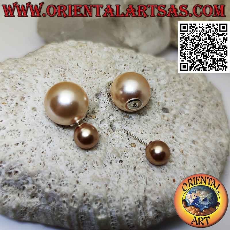 Orecchini in argento da lobo a doppia perla rosa gold (stile Dior)