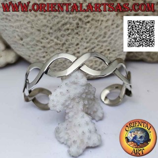 Bracciale rigido in argento 925‰ liscio, coppia di linee ondulate a formare 4 infiniti