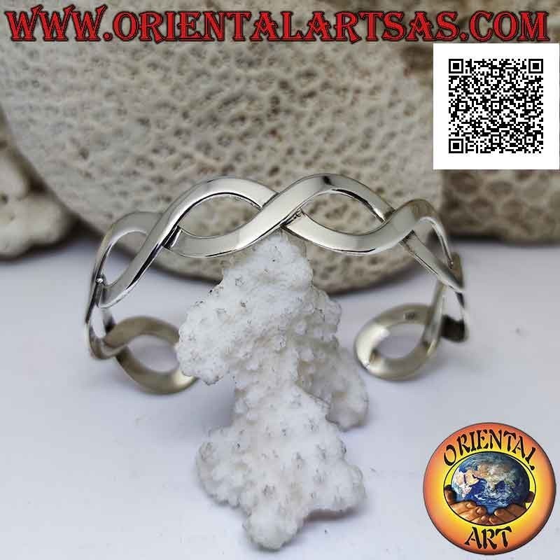 Smooth 925 ‰ silver rigid bracelet, pair of wavy lines forming 4 infinities