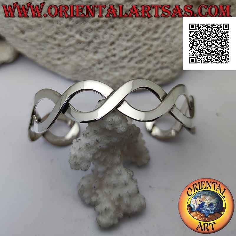 Glattes 925 ‰ silbernes starres Armband, Paar Wellenlinien, die 4 Unendlichkeiten bilden
