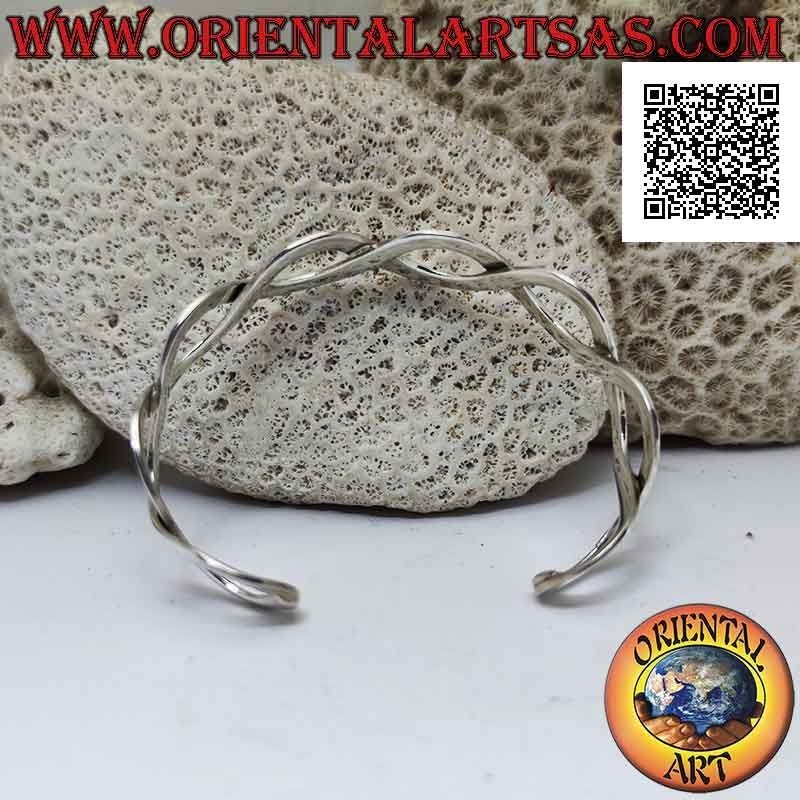 Pulsera rígida lisa de plata 925 ‰, par de líneas onduladas formando 4 infinitos