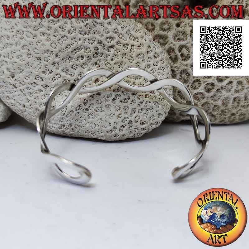 Bracelet rigide en argent 925 ‰ lisse, paire de lignes ondulées formant 4 infinis