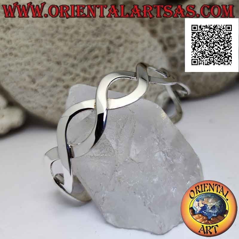 Pulsera rígida lisa de plata 925 ‰, par de líneas onduladas formando 4 infinitos