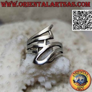 Smooth silver ring with trio of enveloping lines to form openwork