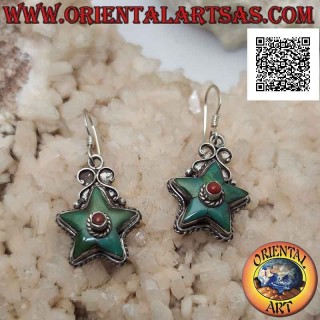 Orecchini in argento a forma di stella con turchese antico e corallo centrale (Nepalesi)