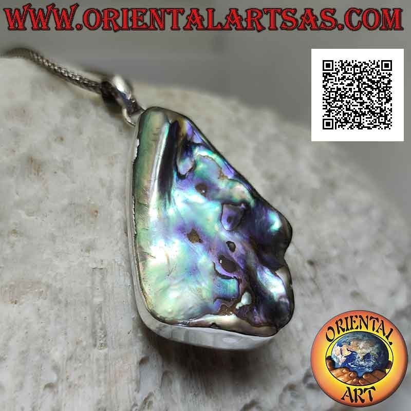 Silberanhänger in Form eines unregelmäßigen Dreiecks mit Paua-Muschel (Abalone)