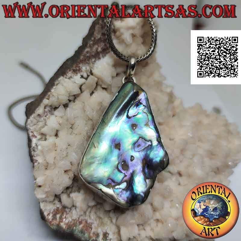 Ciondolo in argento a forma di triangolo irregolare con paua shell (abalone)