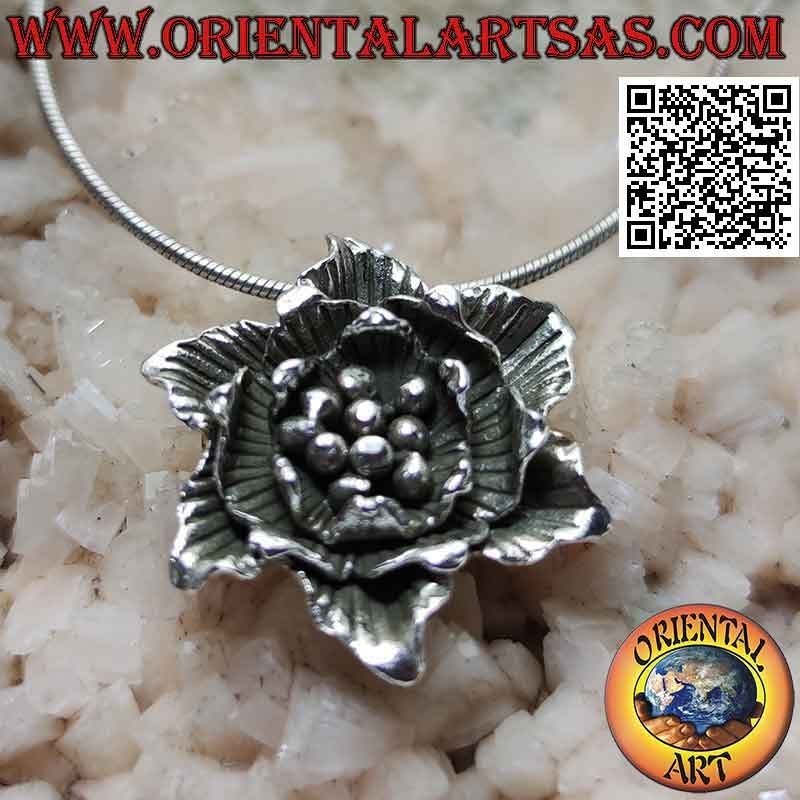 Ciondolo in argento a forma di fiore di loto sbocciato (grande)