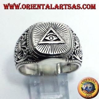 silver ring, pyramid of the Illuminati