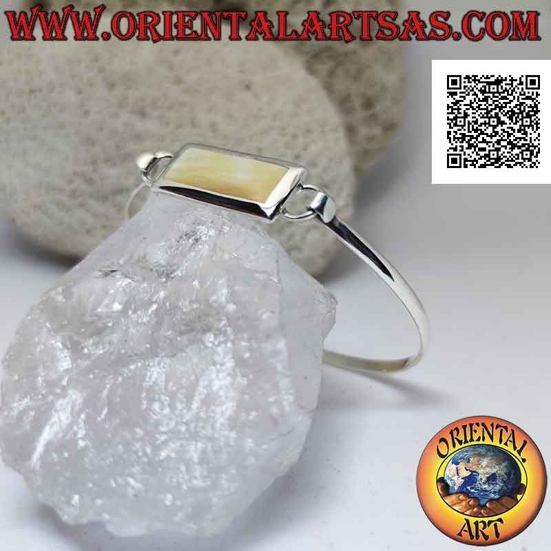 Smooth rigid bracelet in 925 ‰ silver with rectangular mother-of-pearl wire (interlocking clasp)