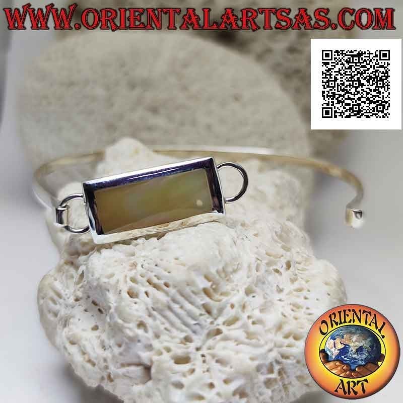 Bracelet rigide lisse en argent 925 ‰ avec fil de nacre rectangulaire (fermoir à enclenchement)