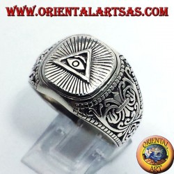 Bague en argent, pyramide des Illuminati