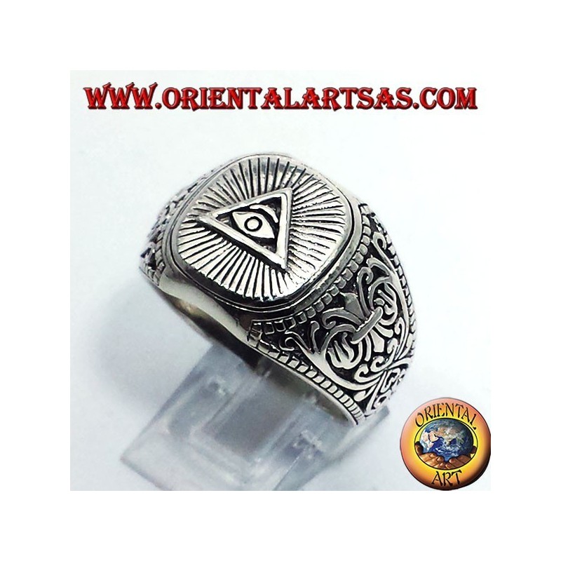 Bague en argent, pyramide des Illuminati
