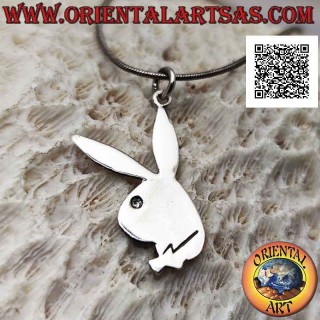Silver pendant in the shape of a flat "playboy" bunny with light engravings (thin)