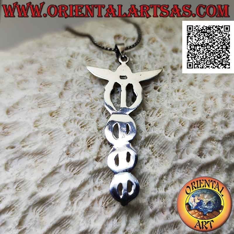 Silver pendant in the shape of a caduceus or staff of hermes (symbol of wisdom and immortality) large