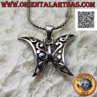 Pendentif papillon en argent aux ailes en forme de croissant à décor ajouré