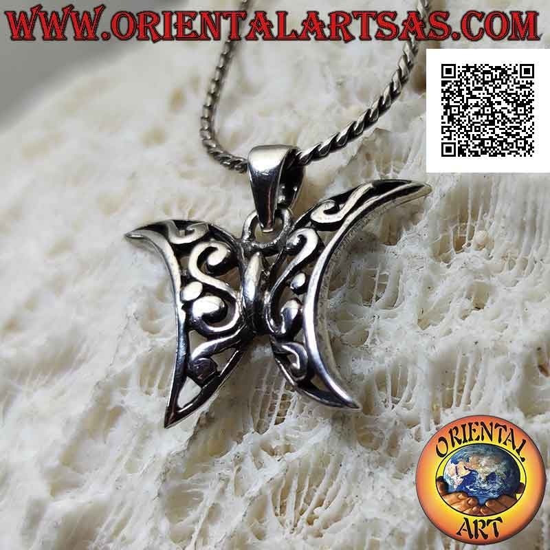 Ciondolo in argento farfalla con ali a forma di mezzaluna con decorazione traforata