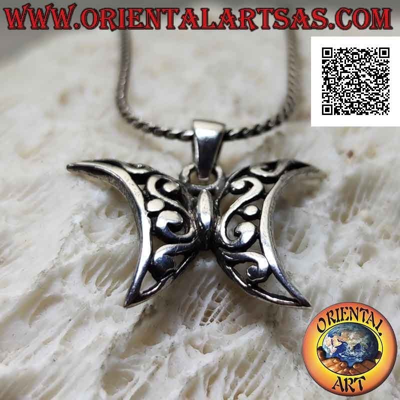Pendentif papillon en argent aux ailes en forme de croissant à décor ajouré